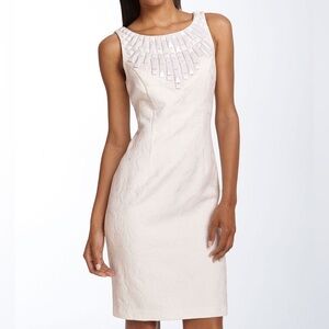 Eliza J Beaded Jacquard Sheath White Dress